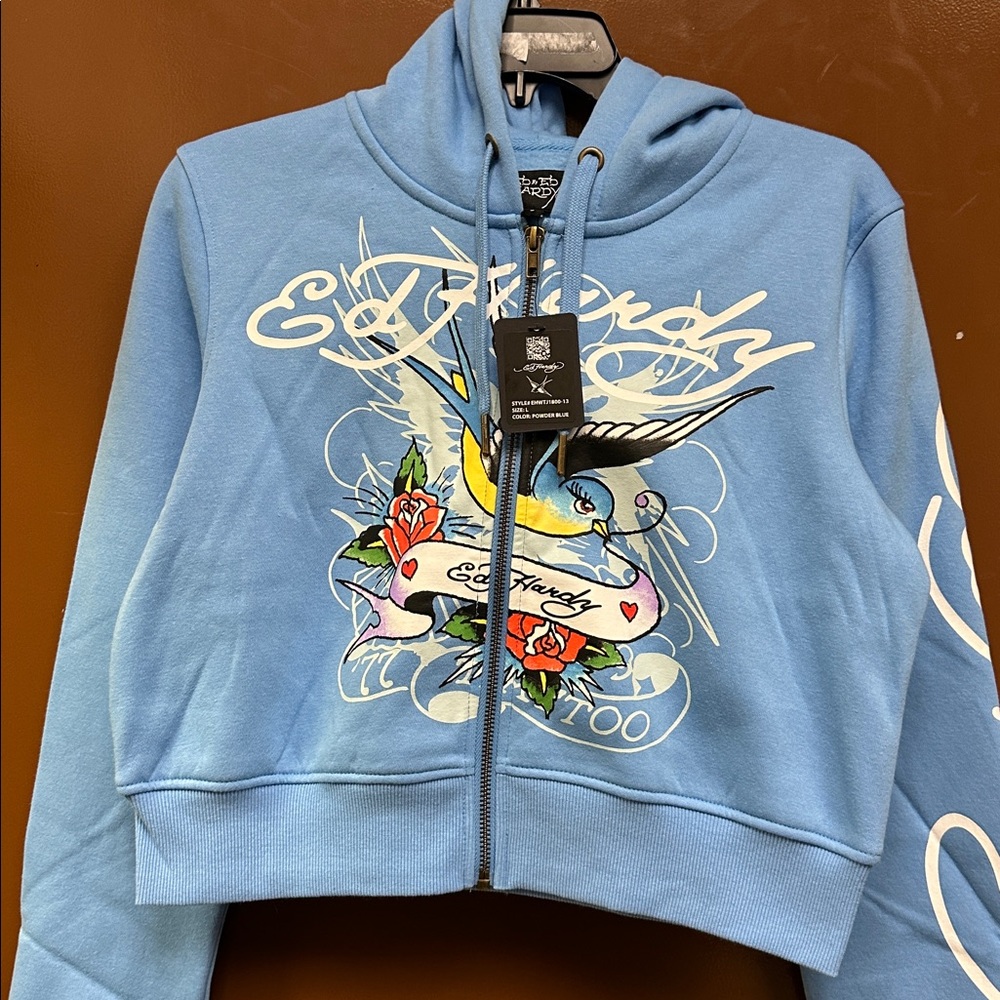 Ed Hardy Baby Blue Bird Zip Up Hoodie - Picture 2 of 7